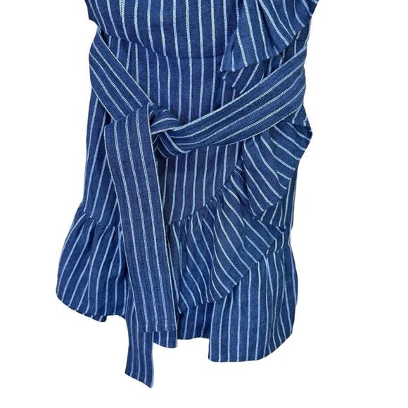 NEW Alexis Konner Striped One Shoulder Ruffle Denim Blue Mini Dress XS - Picture 7 of 10